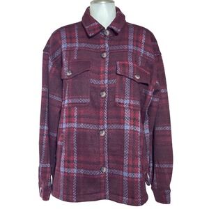 Maurices Plaid Button Up Shirt Jacket Shacket Women's Large Burgundy BlueNice!